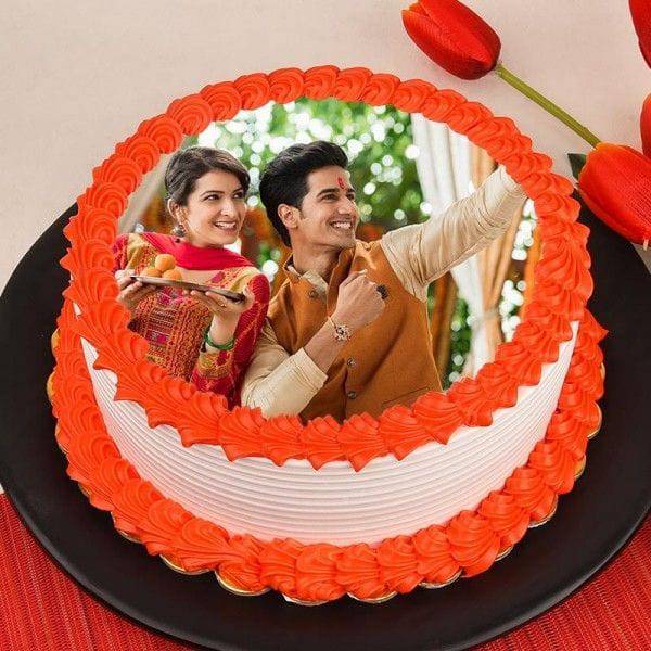 Pineapple Photo Cake for Rakhi - YuvaFlowers