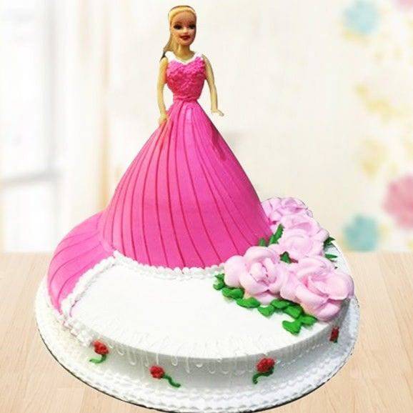 Pink Floral Barbie Cake - YuvaFlowers