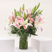 Pink Oriental lilies with Roses