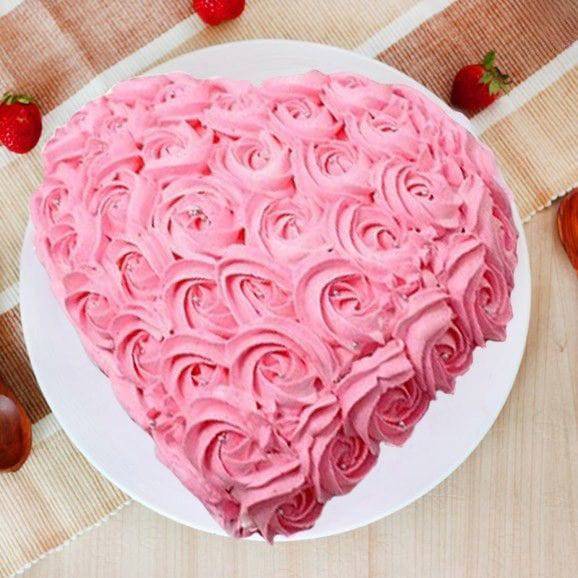 Pink Rose Heart Shaped Cake - YuvaFlowers