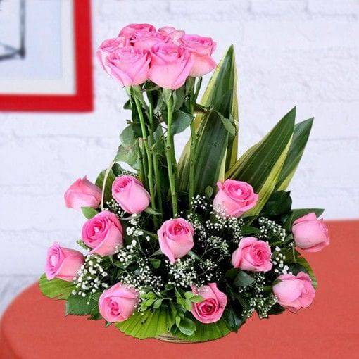 Pink Roses Basket - YuvaFlowers