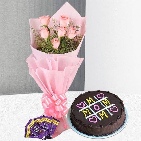 Pink Roses N Cake Combo - YuvaFlowers