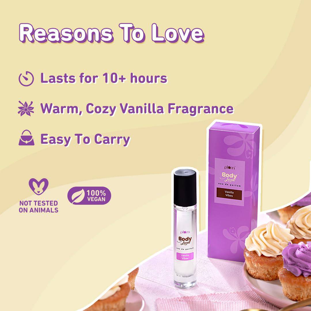 Plum BodyLovin' Vanilla Vibes Perfume | Long Lasting & Premium Warm Vanilla Fragrance | Luxury Perfume For Women | Sweet, Warm & Irresistible Notes of Vanilla | Travel-Friendly | High On Fun (15 ml) - YuvaFlowers