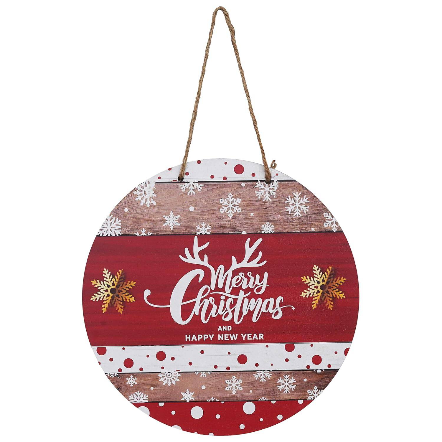 Premium Merry Christmas Printed Wall Hanging/Door Hanging for Home and Office Decor Christmas Decorations Items (Wood Color_14.5 inches) - YuvaFlowers