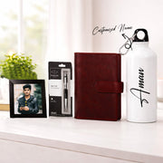 Premium Personalized Men’s Gift Hamper with Photo Frame, Parker Pen, Leather Dairy & Custom Water Bottle