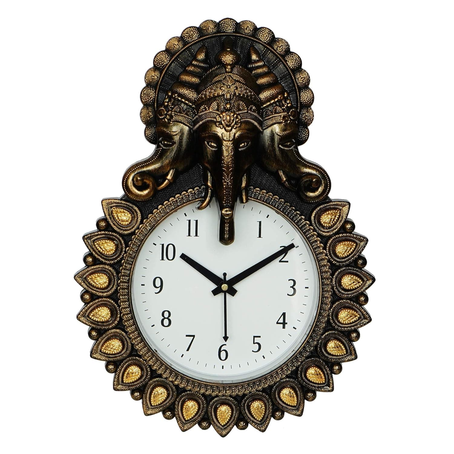 Premium Plastic Designer Stones Ganesha Wall Clock for Home and Office Décor, Living Room, Bedroom (Copper, 12 Inch) - YuvaFlowers