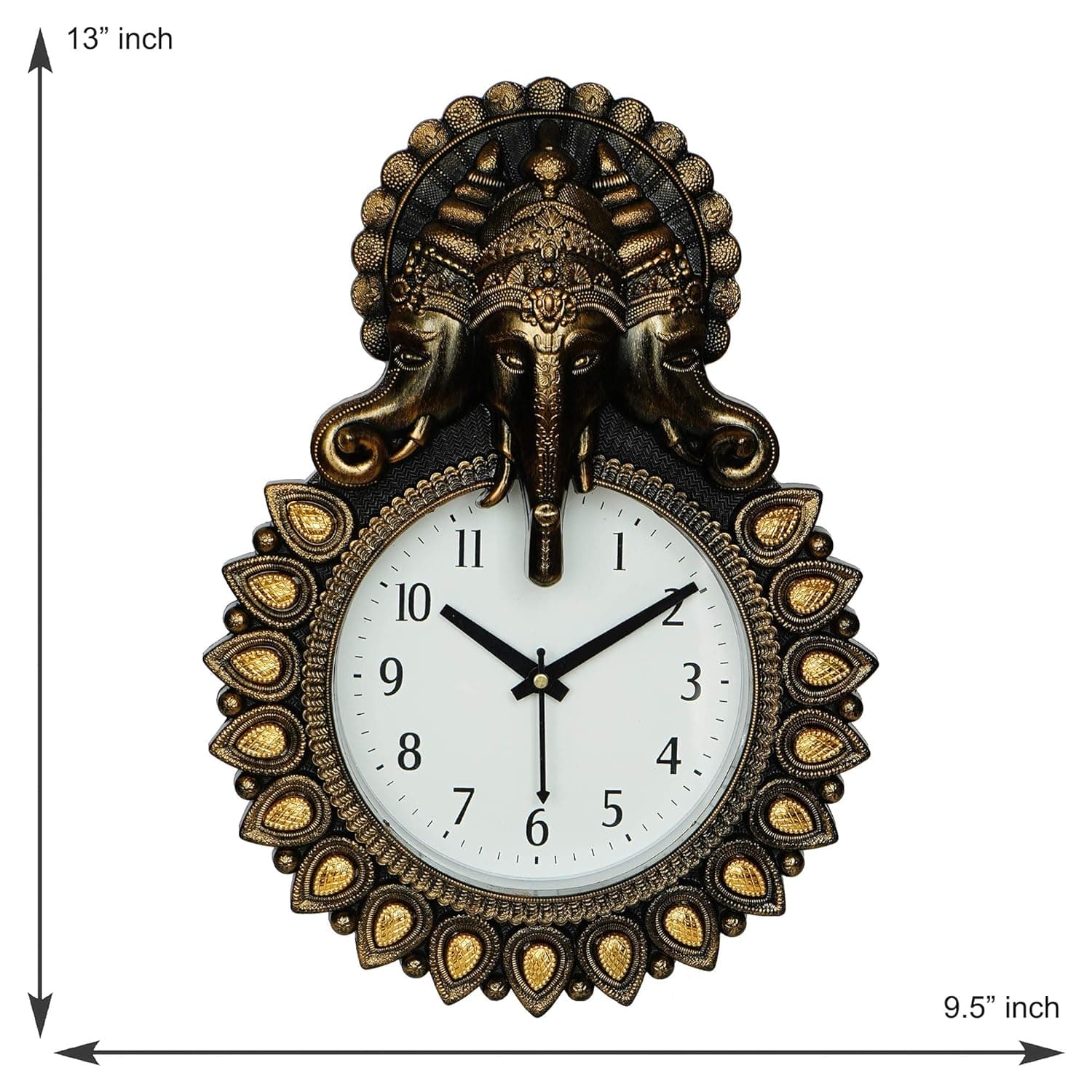Premium Plastic Designer Stones Ganesha Wall Clock for Home and Office Décor, Living Room, Bedroom (Copper, 12 Inch) - YuvaFlowers