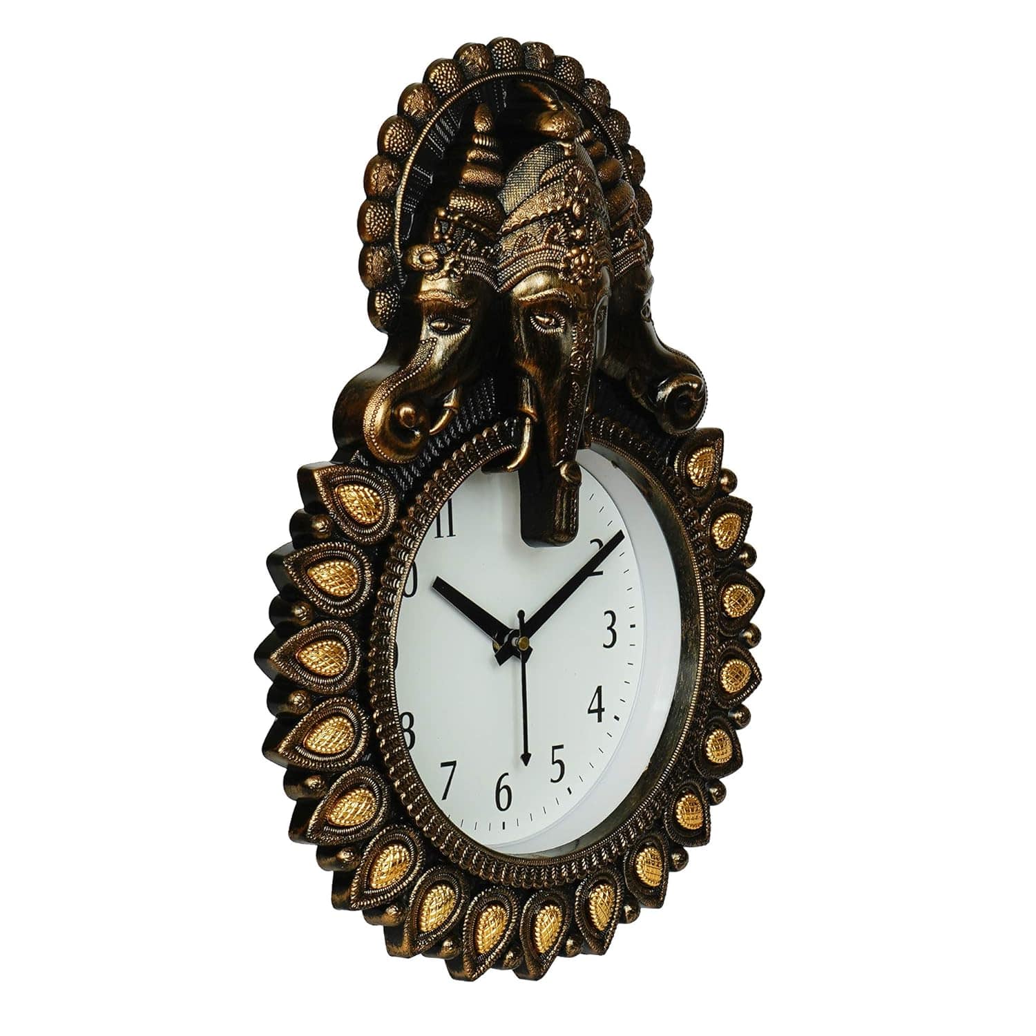 Premium Plastic Designer Stones Ganesha Wall Clock for Home and Office Décor, Living Room, Bedroom (Copper, 12 Inch) - YuvaFlowers