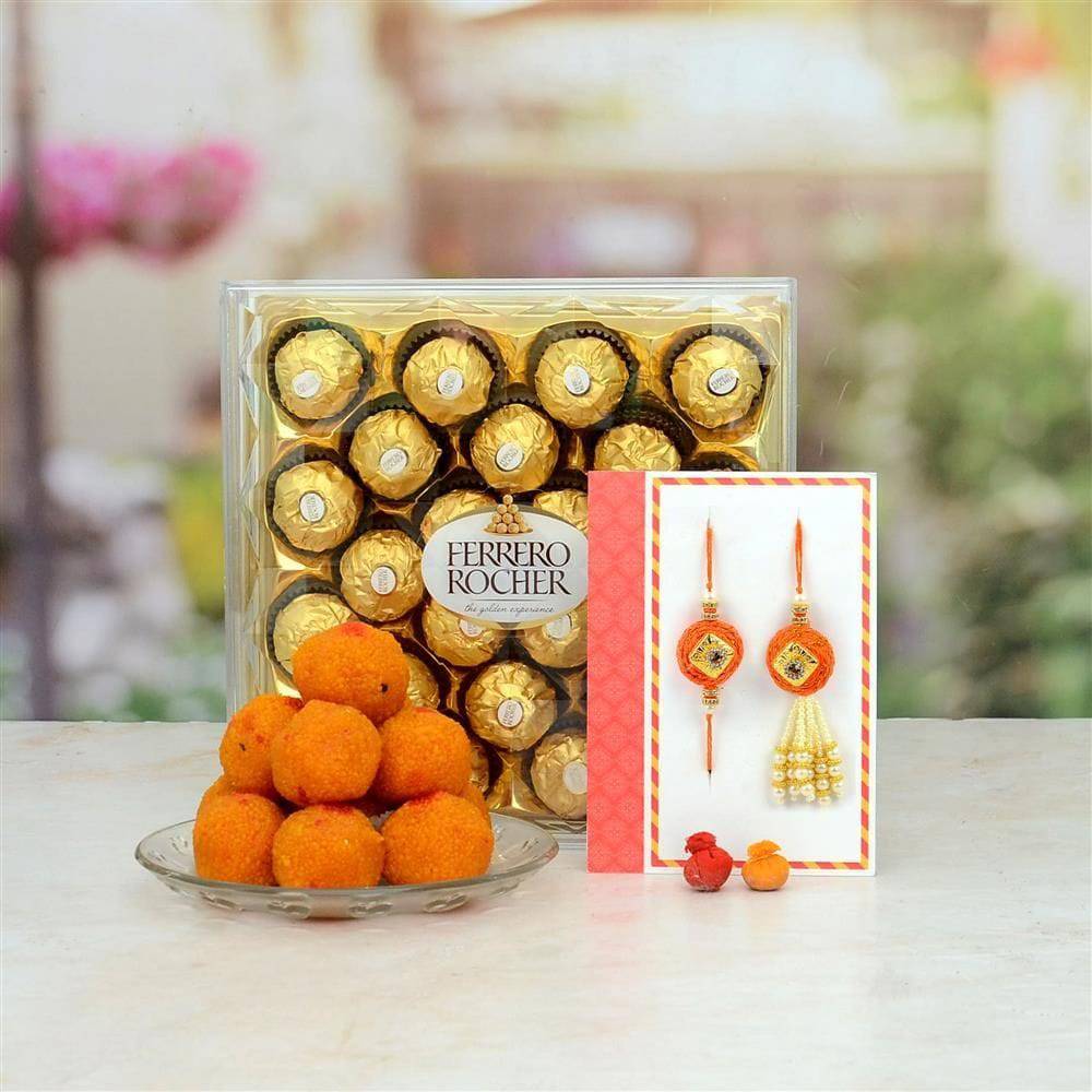 Rakhi Lumba Ferrero Ladoo Hamper - YuvaFlowers