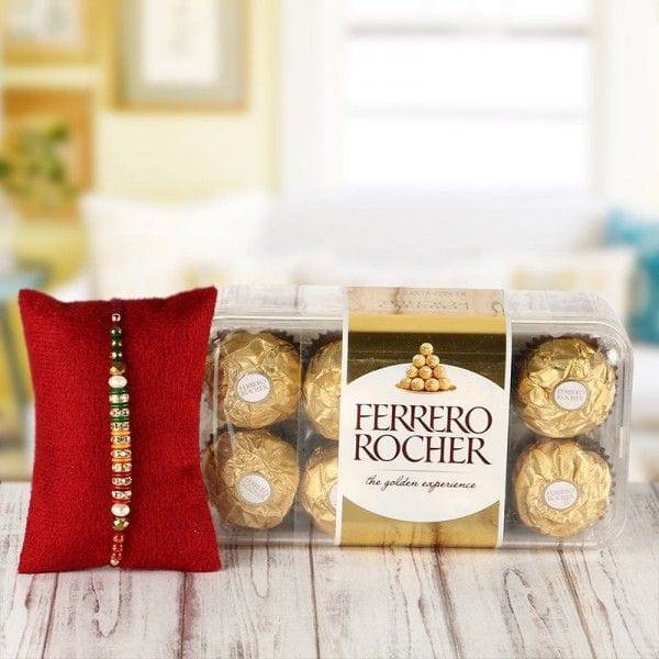 Rakhi with 16 pcs Ferrero Rocher - YuvaFlowers