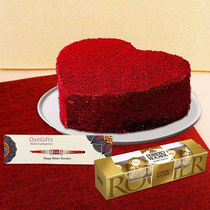 Rakhi with Red velvet cake and Rakhi - YuvaFlowers