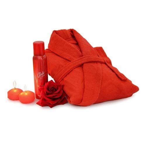 Red Bath Robe Gift Combo - YuvaFlowers