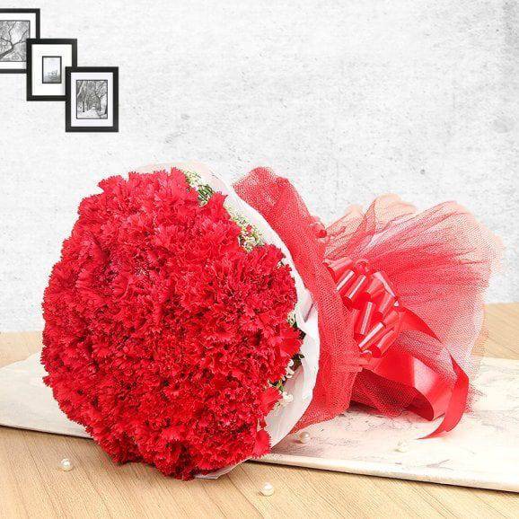 Red Carnations Bunch - YuvaFlowers