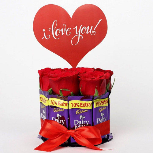 Red Roses And Dairy Milk Arrangement Online Gift Delivery