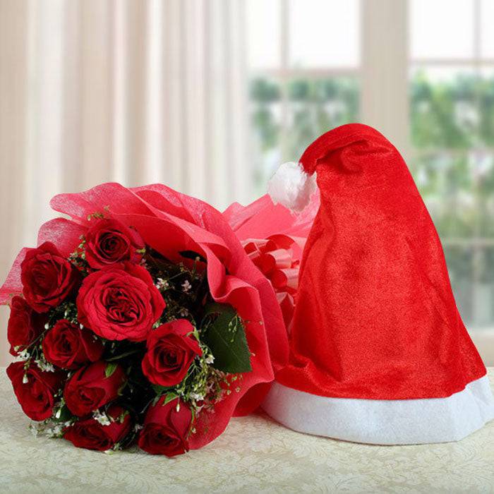 Red Roses with Cap - YuvaFlowers