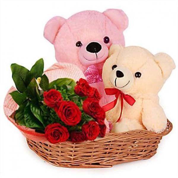 Red Roses With Teddy Love - YuvaFlowers