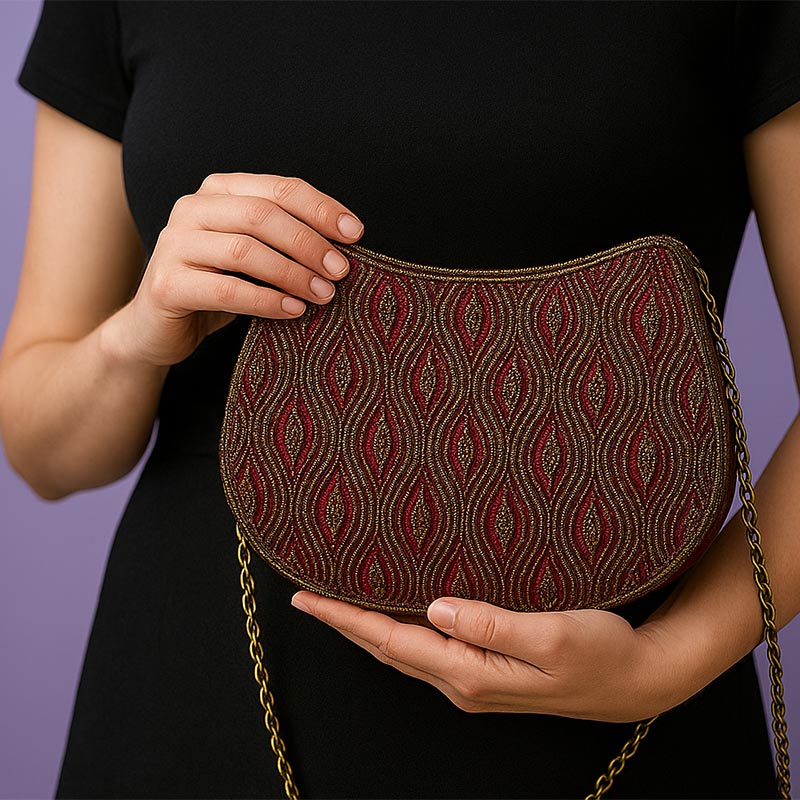 Regal Ruby Hand-Beaded Designer Clutch