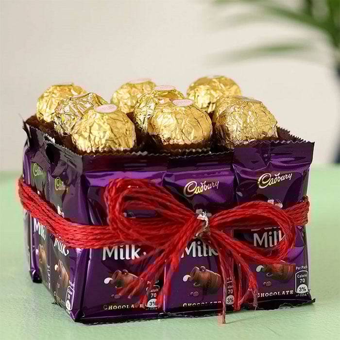 Rocher With Dairy milk Arrangement - YuvaFlowers