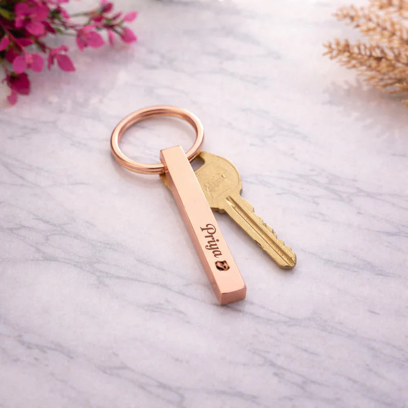 Personalized Engraved Metal Bar Keychain – Custom Name Key Ring
