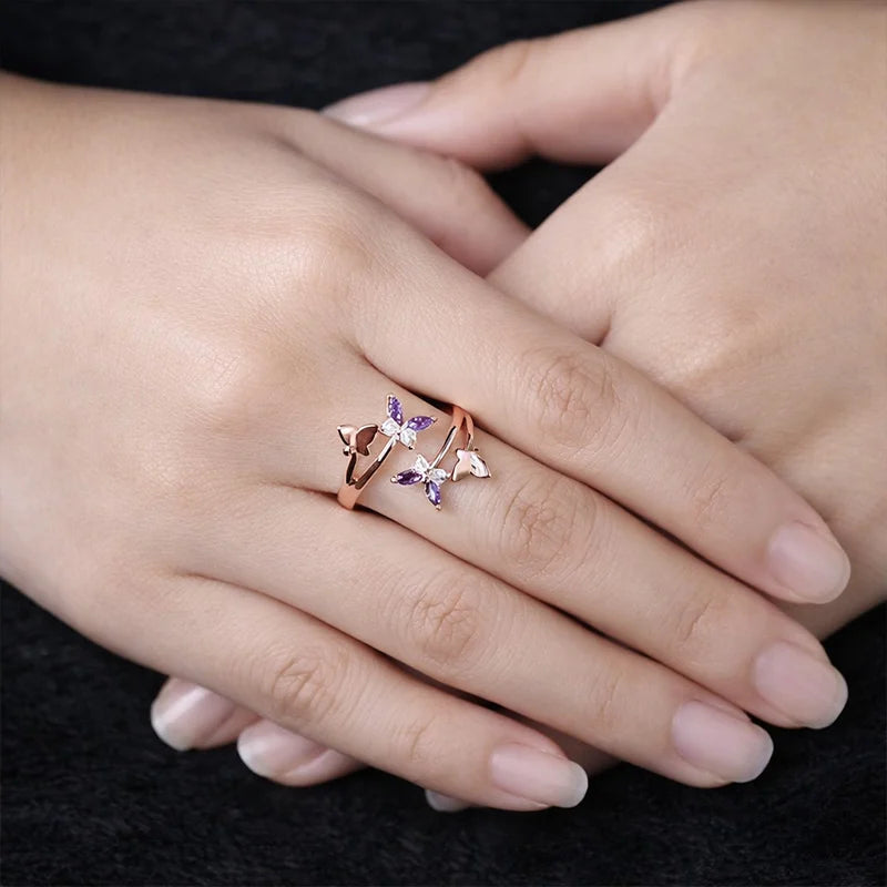 Blossom Flutter Rose Gold Butterfly Amethyst Ring