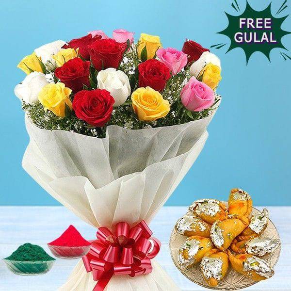 Roses With Gujiya Combo - YuvaFlowers