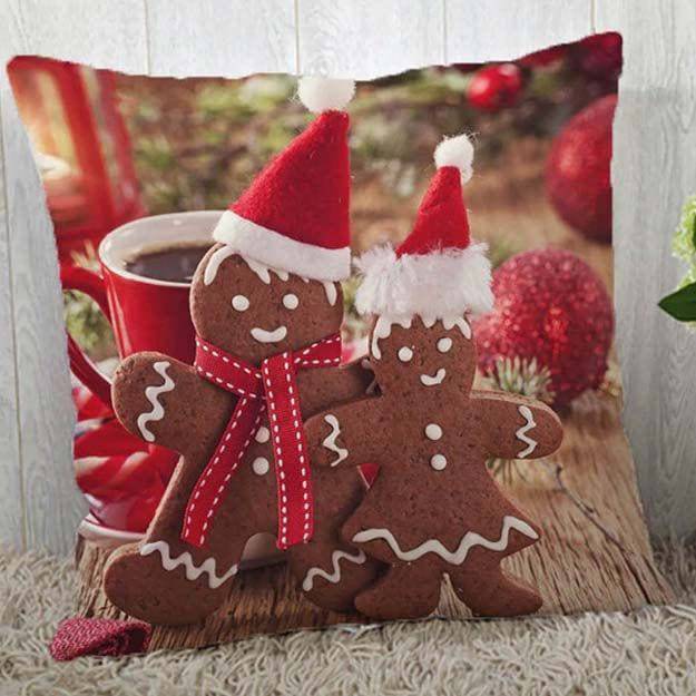Santa Cookie Treat Christmas White Silk Cushion - YuvaFlowers