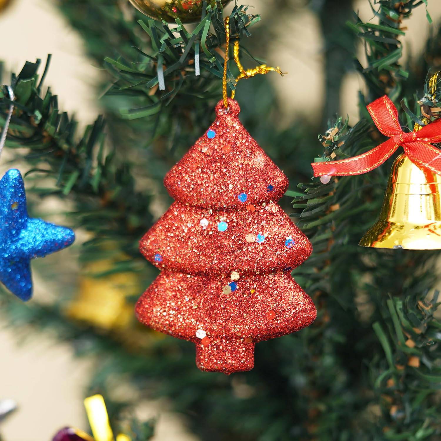 Set of 4 Sparkly Christmas Trees for Decor (Red, Green, Gold, Silver) - YuvaFlowers
