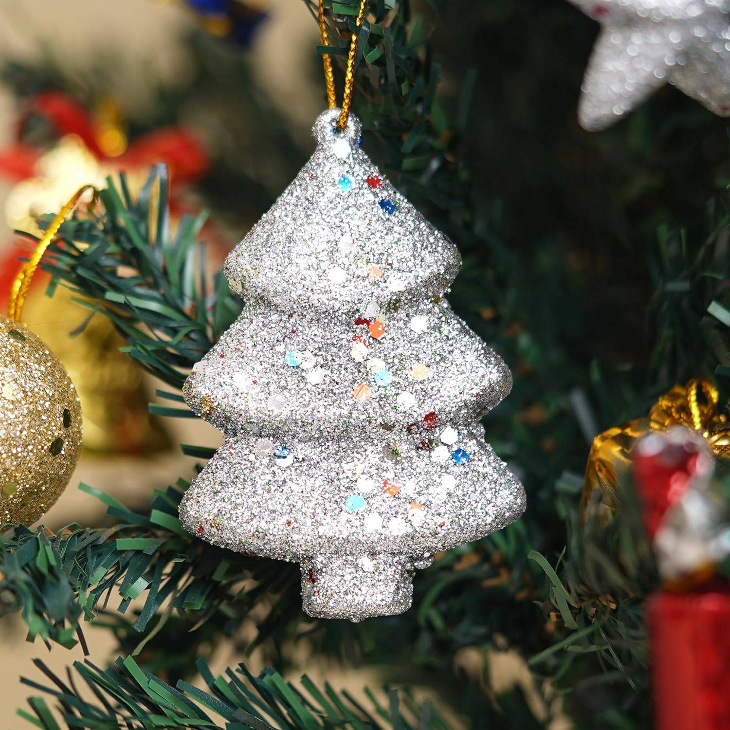 Set of 4 Sparkly Christmas Trees for Decor (Red, Green, Gold, Silver) - YuvaFlowers