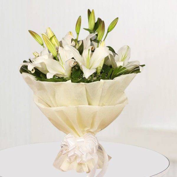 Snow White Peace - Lillies Bouquet - YuvaFlowers