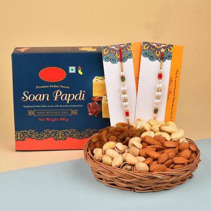Soan Papdi With Mix Dryfruits Rakhi Hamper - YuvaFlowers