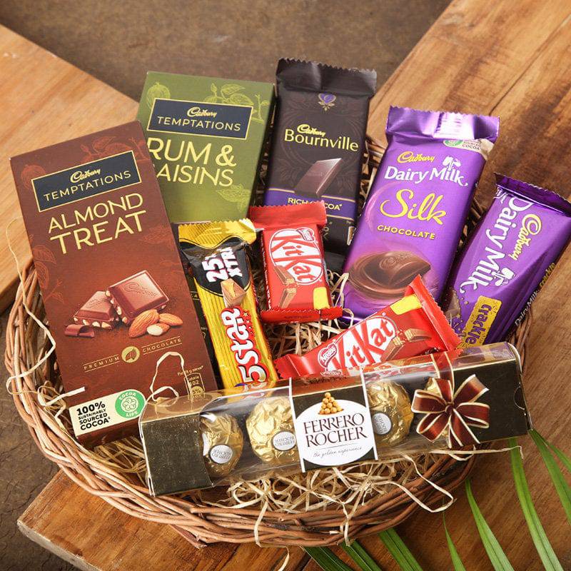 Special Chocolates in Basket Gift Hamper - YuvaFlowers