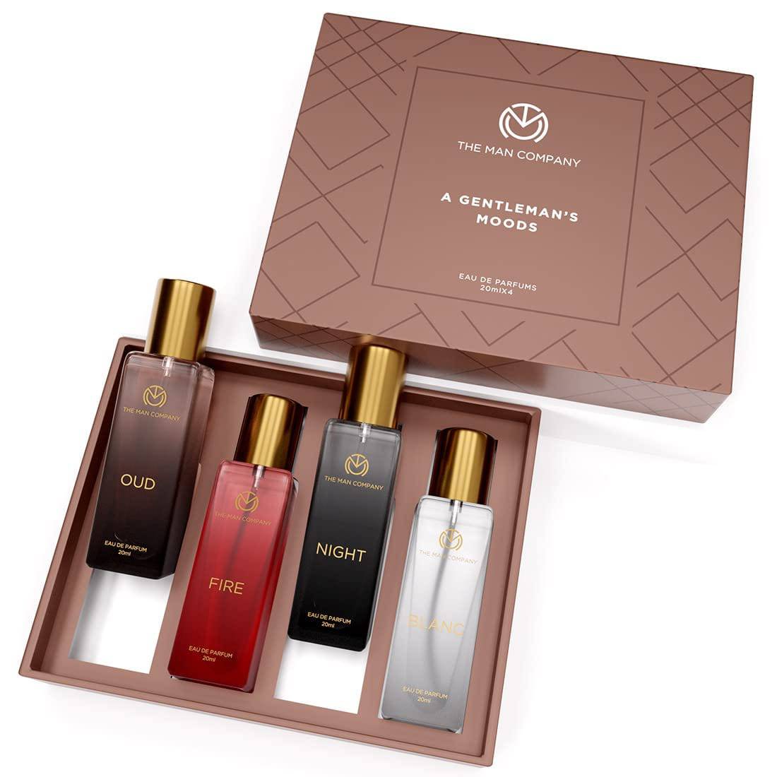 Specially Curated Perfume Gift Set for Men 4*20ml - A Gentleman’s Moods | Premium Long-Lasting Fragrance | Luxury EAU DE Parfum | Night For Date | Blanc For Office | Fire For Party | Oud For Outing - YuvaFlowers