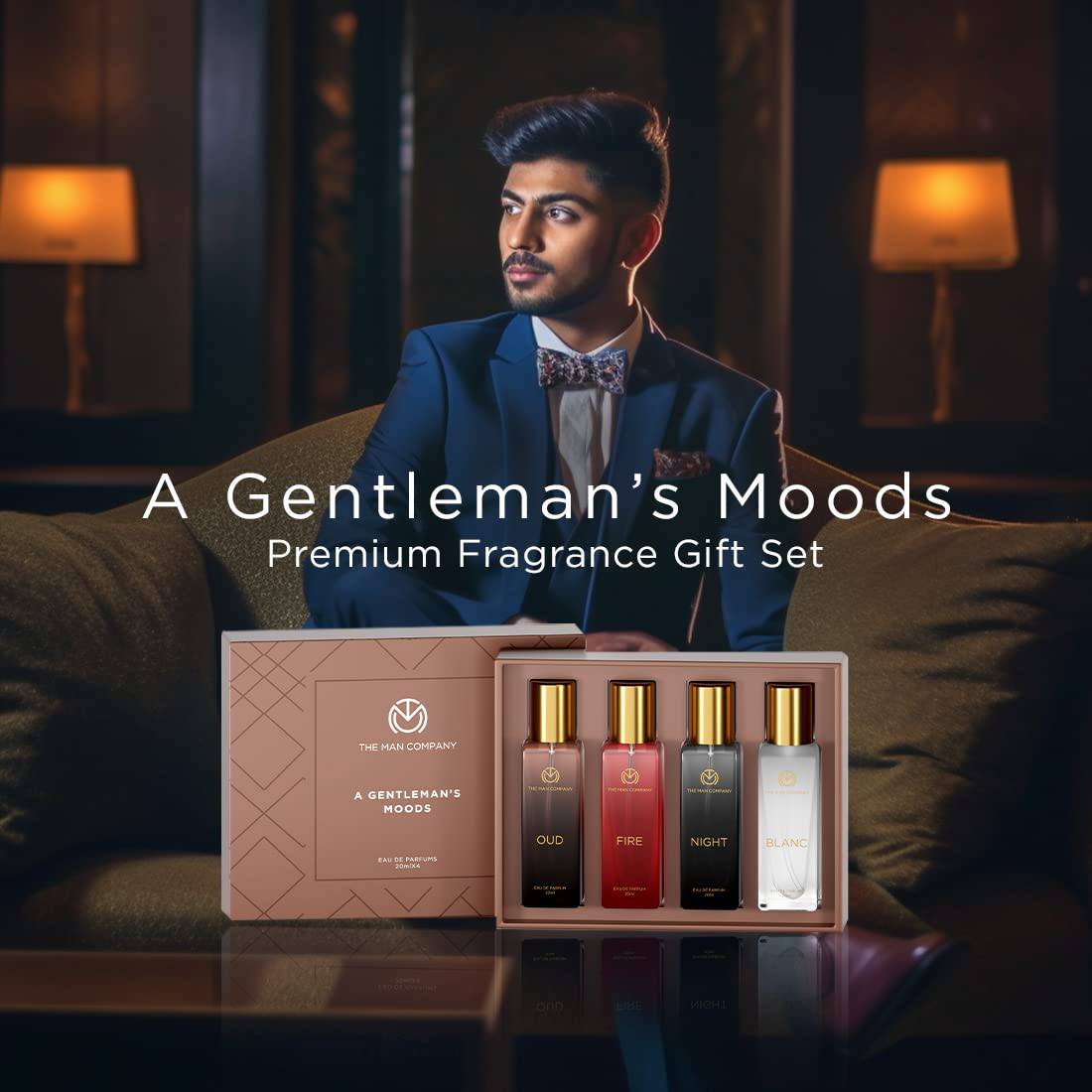 Specially Curated Perfume Gift Set for Men 4*20ml - A Gentleman’s Moods | Premium Long-Lasting Fragrance | Luxury EAU DE Parfum | Night For Date | Blanc For Office | Fire For Party | Oud For Outing - YuvaFlowers
