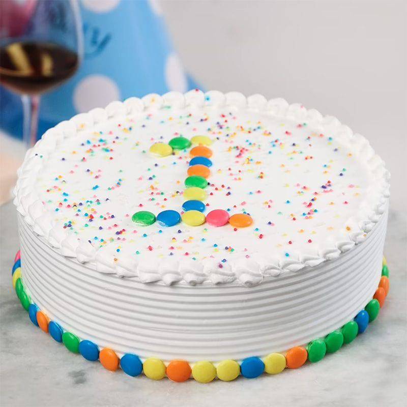 Sprinkled White Colourful Gems Vanilla Cream Cake - YuvaFlowers