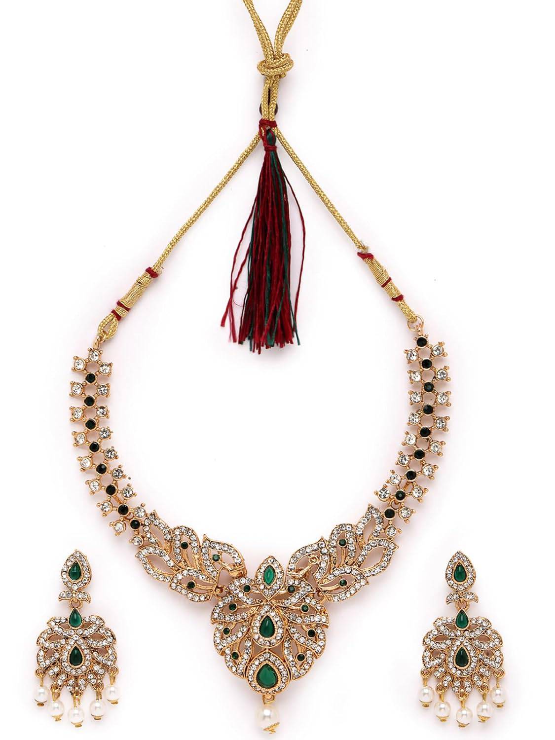 Sukkhi Dramatic Gold Plated AD Stone Collar Bone Necklace Set And Earring | Jewellery Set For Women (NS105660) - YuvaFlowers