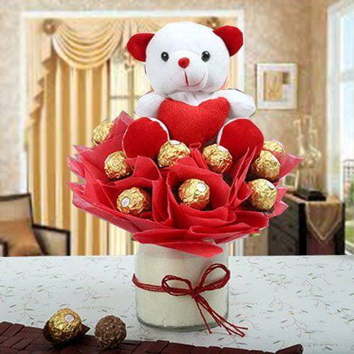 SURPRISE GIFT OF CHOCOLATE WITH TEDDY - YuvaFlowers