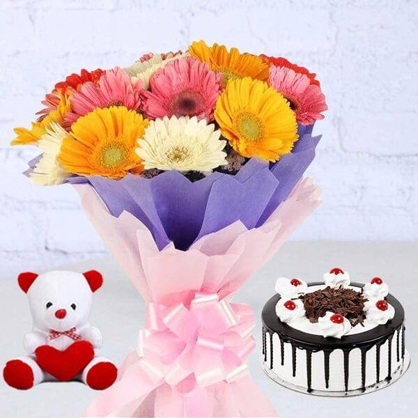 Sweet Gerbera Cake Hamper - YuvaFlowers