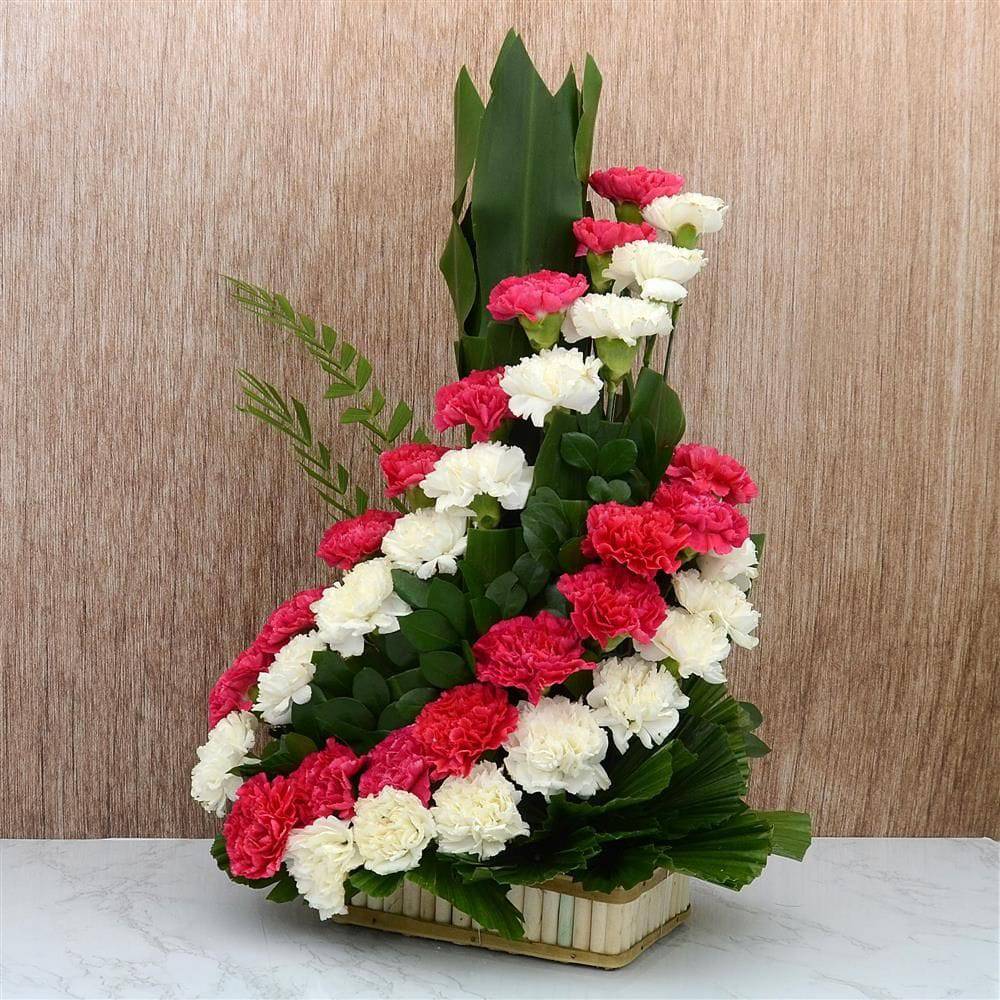 Swirling Red and White Carnations Basket - YuvaFlowers