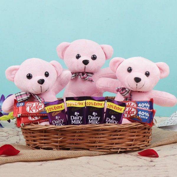 Teddy and Chocolate Basket - YuvaFlowers