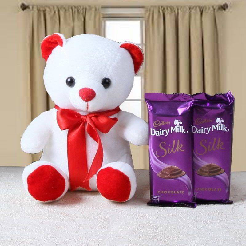 TEDDY BEAR AND CHOCOLATE BARS - YuvaFlowers