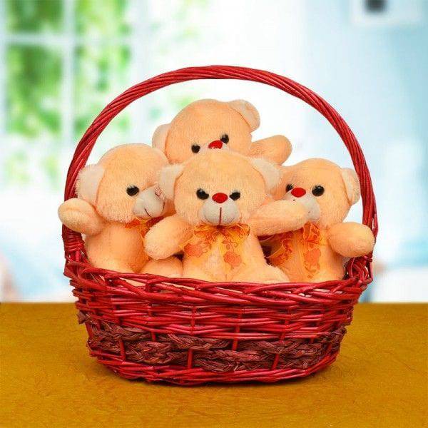 Teddy In A Basket - YuvaFlowers
