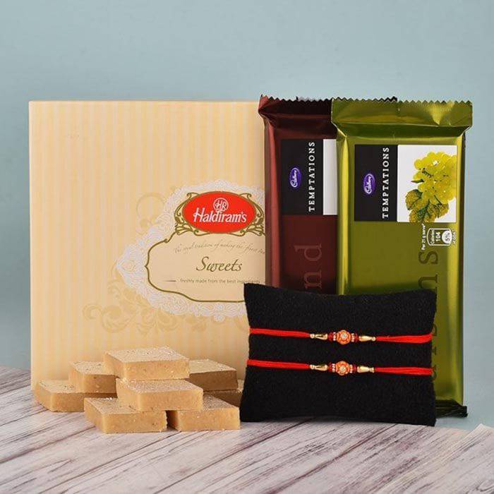 Temptations Chocolate with Kaaju Katli Rakhi Hamper - YuvaFlowers