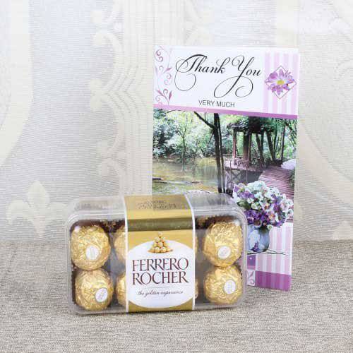 Thank You Card with Ferrero Rocher Chocolate Box - YuvaFlowers