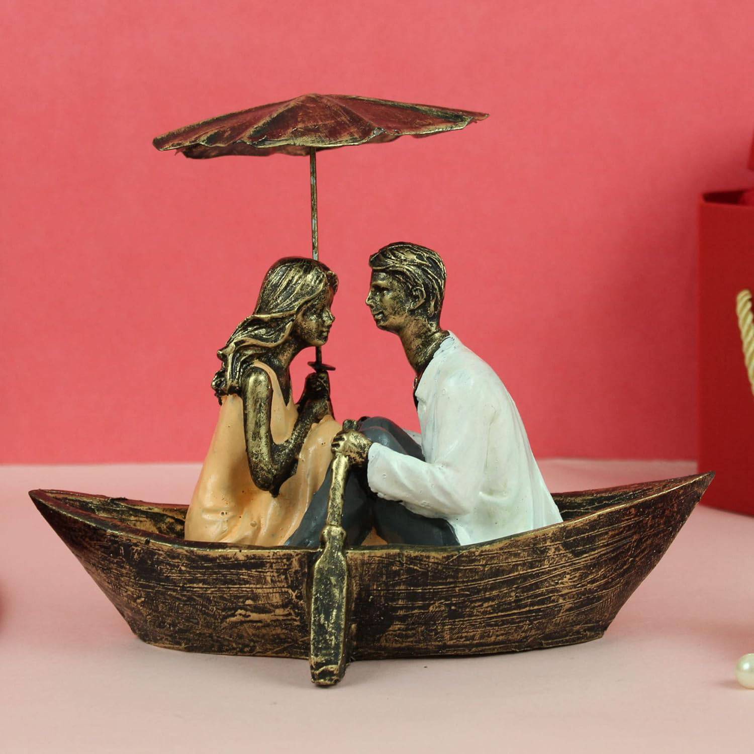 TIED RIBBONS Resin Romantic Boat Couple Showpiece Statue For Home Decor Living Room Bedroom Decoration Items Gift To Wife Husband Boyfriend Girlfriend, Multi Colour - YuvaFlowers