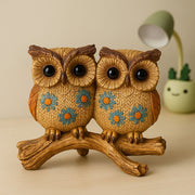 Twin Owls on Branch Decorative Showpiece - Handcrafted Resin Owl Couple Statue