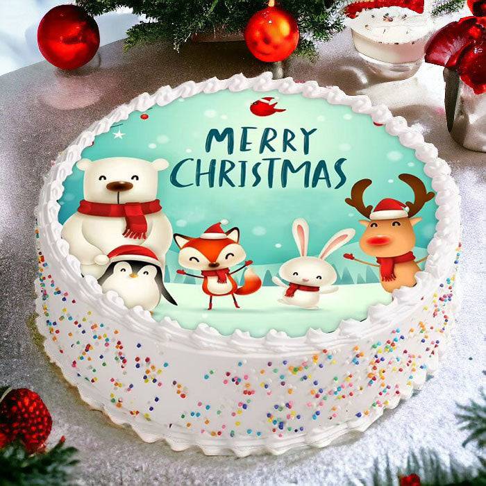 Vanilla Christmas Photo Cake - YuvaFlowers