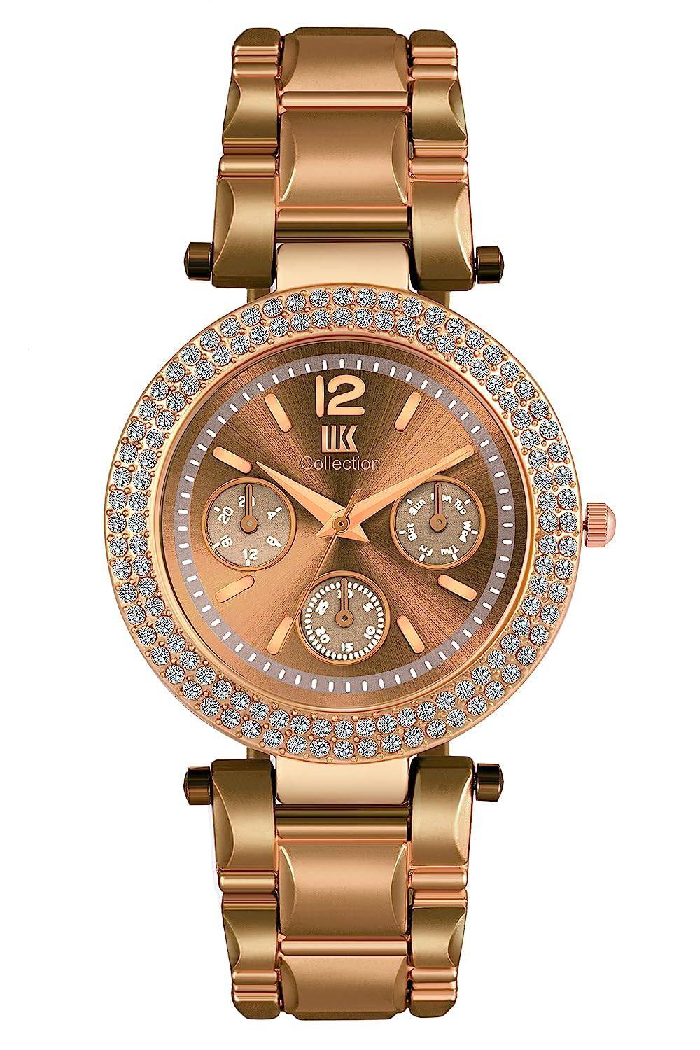 Watches for Women Round Studded Dial Girls watches |Analogue Quartz Movemnet Ladies Watch|Long Battery Life|Stainless Steel Adjustable Bracelet Chain Strap|Double Lock Clasp Safety Watches for Girls. - YuvaFlowers