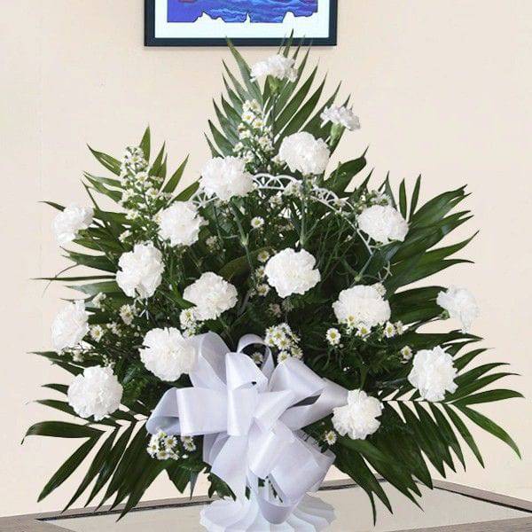 White Carnation Basket - YuvaFlowers