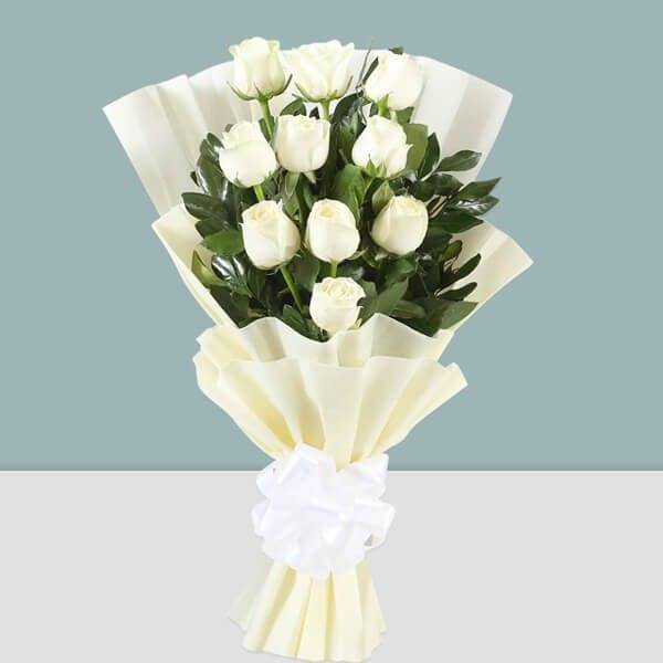 White Roses Bouquet - YuvaFlowers