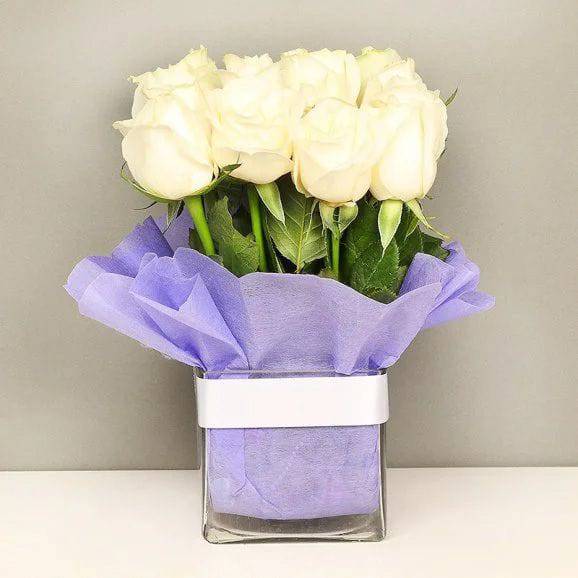 White Roses In Vase - YuvaFlowers